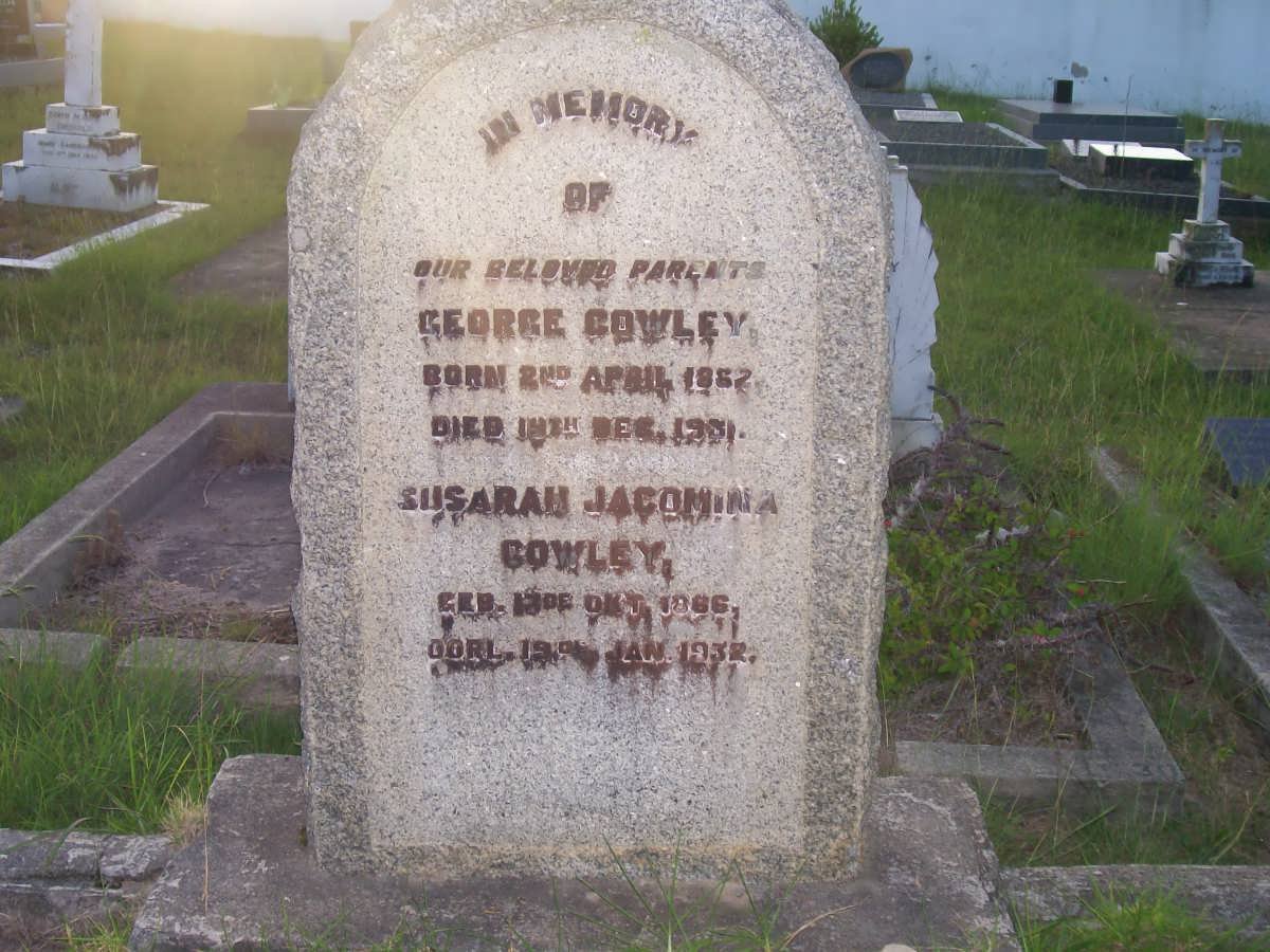COWLEY George 1852-1931 &amp; Susara Jacomina 1866-1932