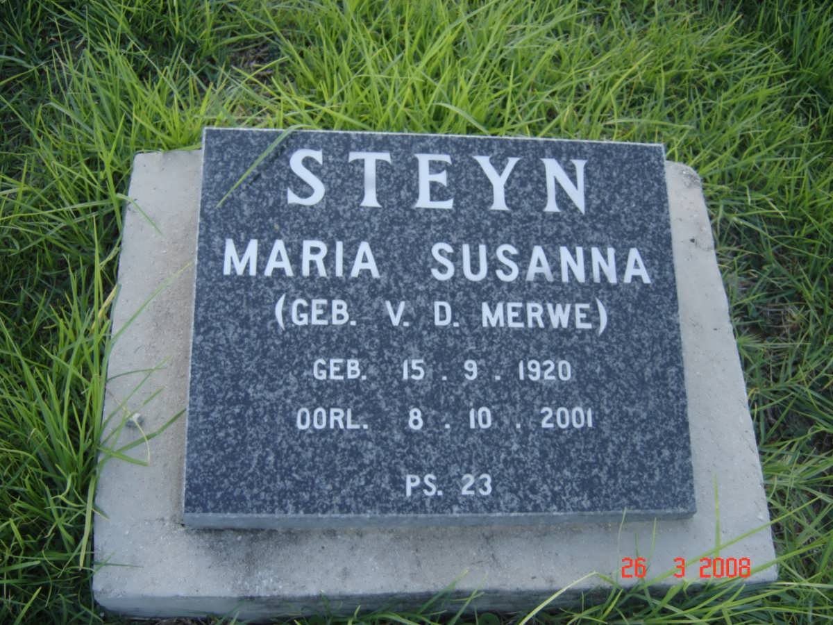 STEYN Maria Susanna nee van der Merwe 1920-2001