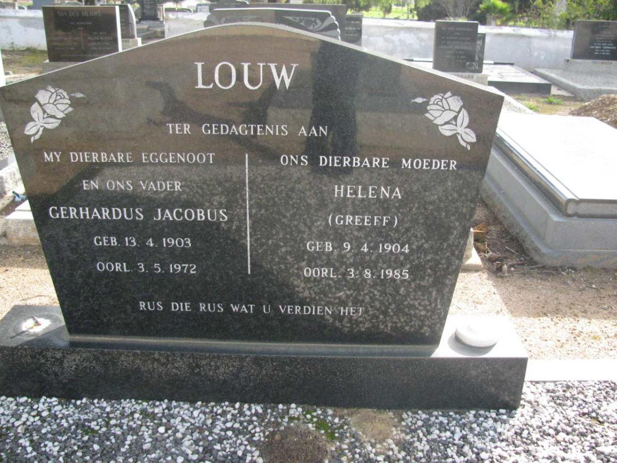 LOUW Gerhardus Jacobus 1903-1972 &amp; Helena GREEFF 1904-1985