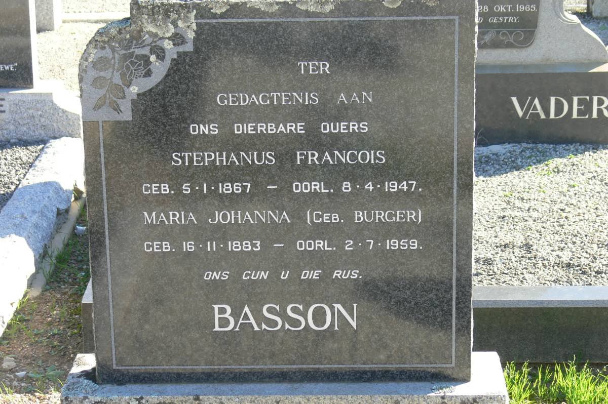 BASSON Stephanus Francois 1867-1947 &amp; Maria Johanna BURGER 1883-1959