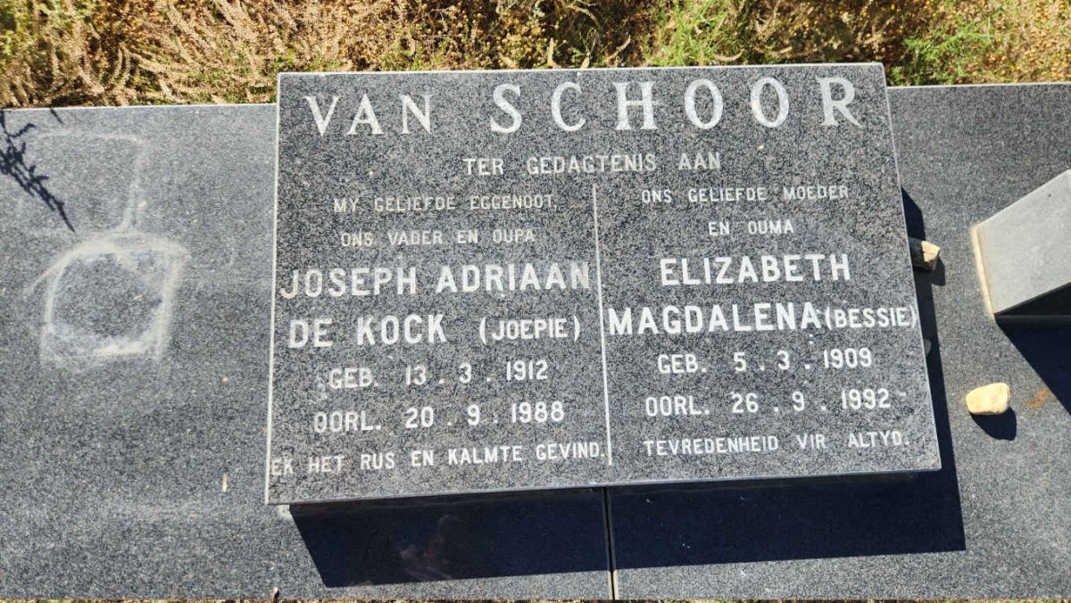 SCHOOR Joseph Adriaan De Kock, van 1912-1988 & Elizabeth Magdalena 1909-1992
