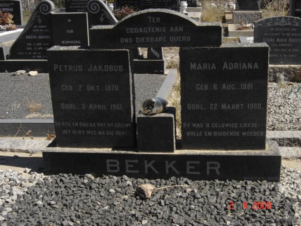 BEKKER Petrus Jakobus 1870-1961 &amp; Maria Adriana 1881-1960