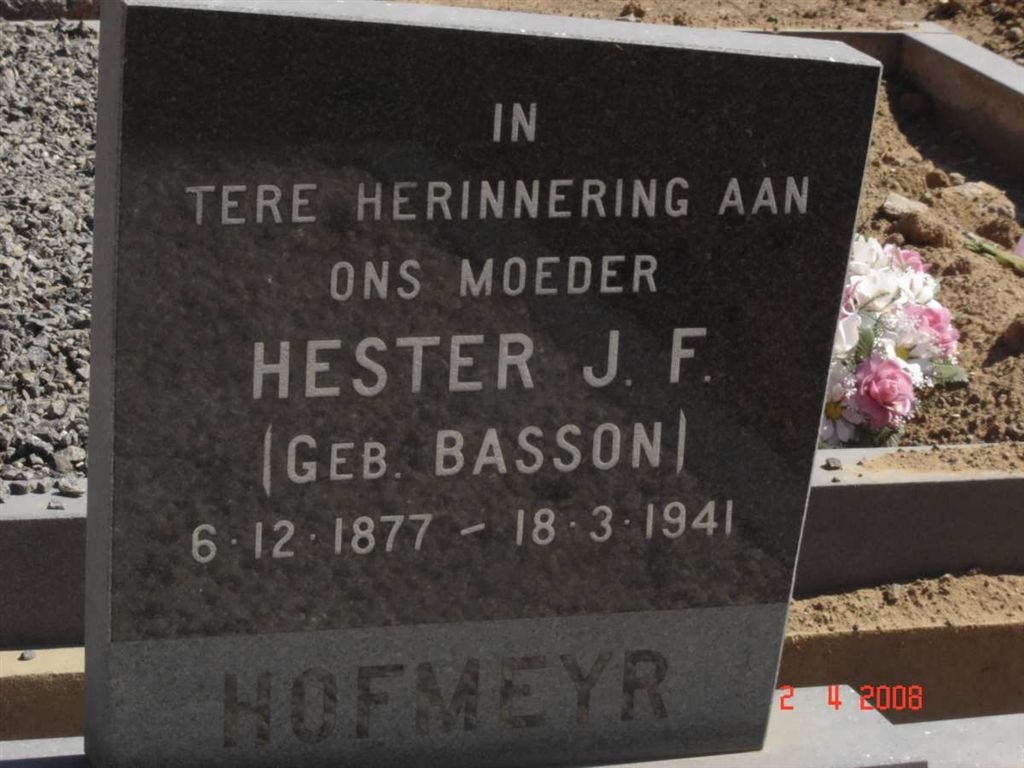 HOFMEYR Hester J.F. nee BASSON 1877-1941