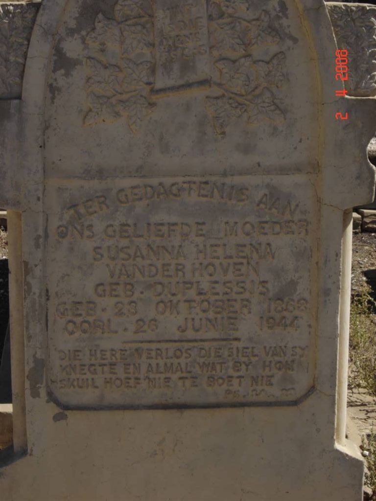 HOVEN Susanna Helena, van der nee DU PLESSIS 1862-1944