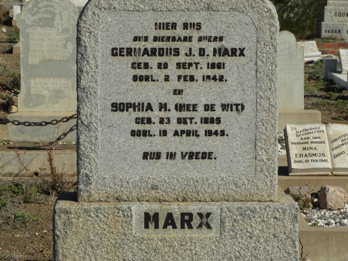 MARX Gerhardus J.D. 1861-1942 &amp; Sophia M. DE WIT 1885-1945