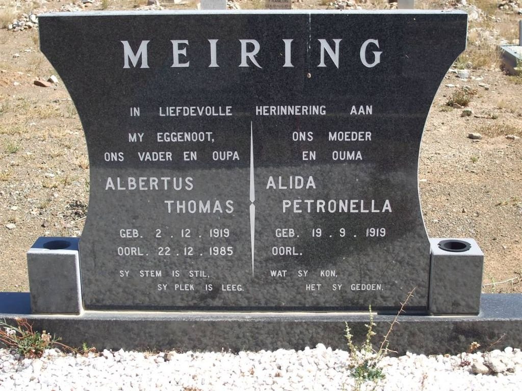 MEIRING Albertus Thomas 1919-1985 &amp; Alida Petronella 1919-