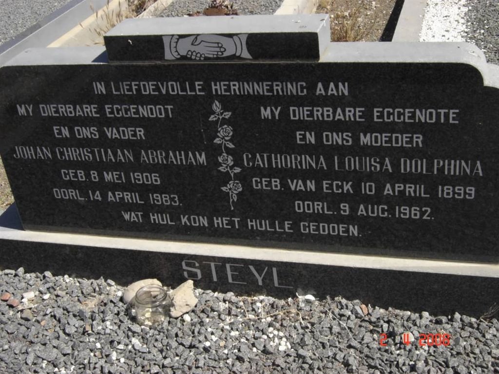STEYL Johan Christiaan Abraham 1906-1983 &amp; Cathorina Louisa Dolphina VAN ECK 1899-1962