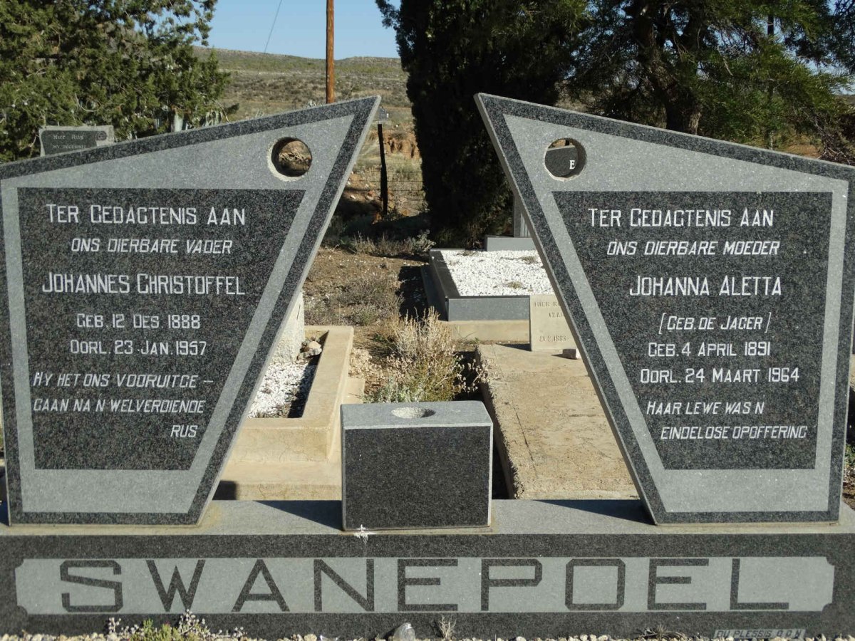 SWANEPOEL Johannes Christoffel 1888-1957 &amp; Johanna Aletta DE JAGER 1891-1964