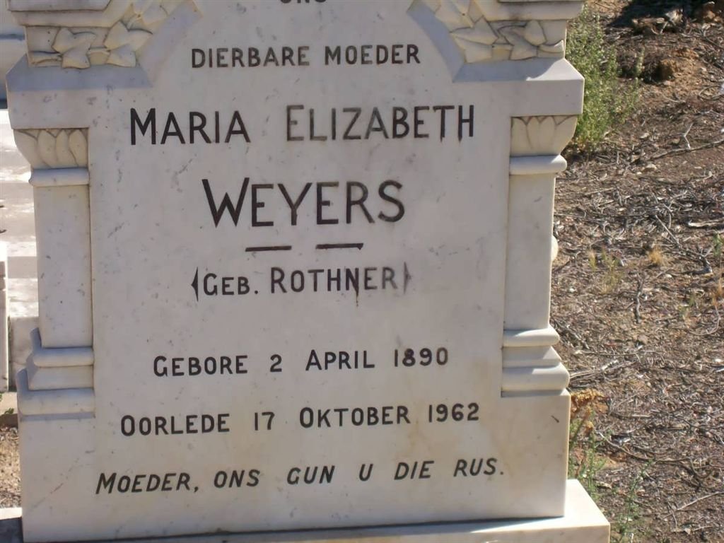 WEYERS Maria Elizabeth nee ROTHNER 1890-1962