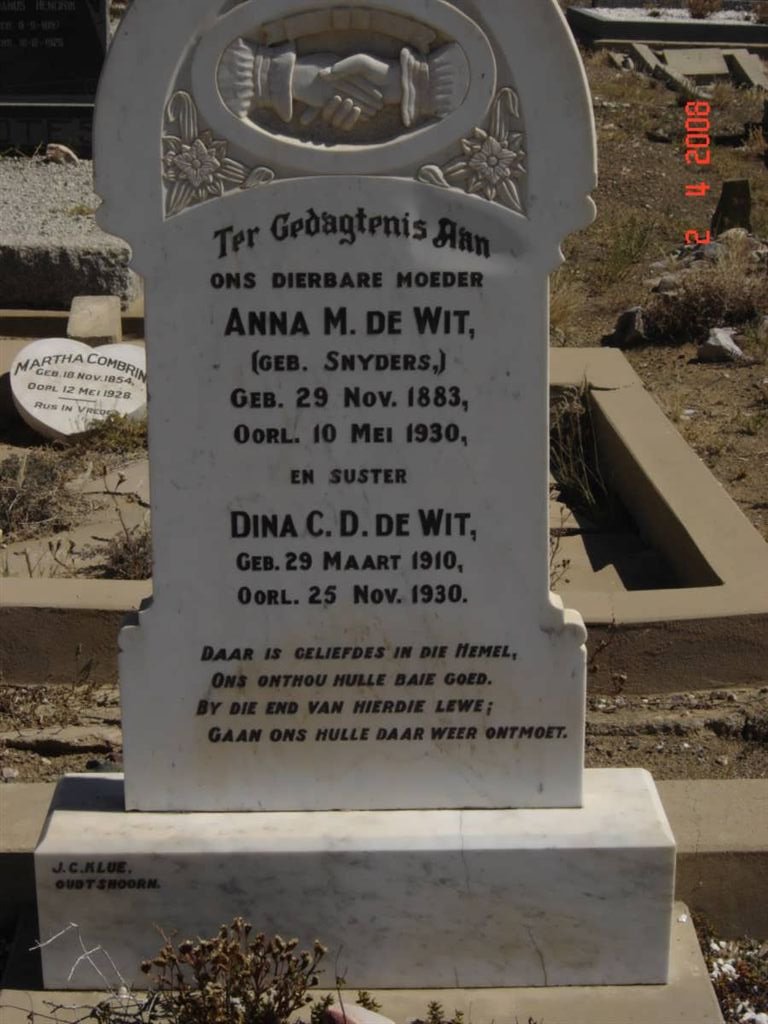 WIT Anna M., de nee SNYDERS 1883-1930 :: DE WIT Dina C.D. 1910-1930