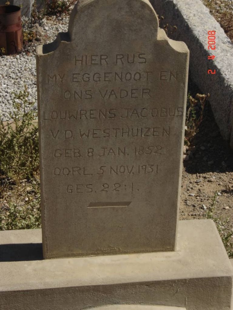 WESTHUIZEN Louwrens Jacobus, v.d. 1852-1931