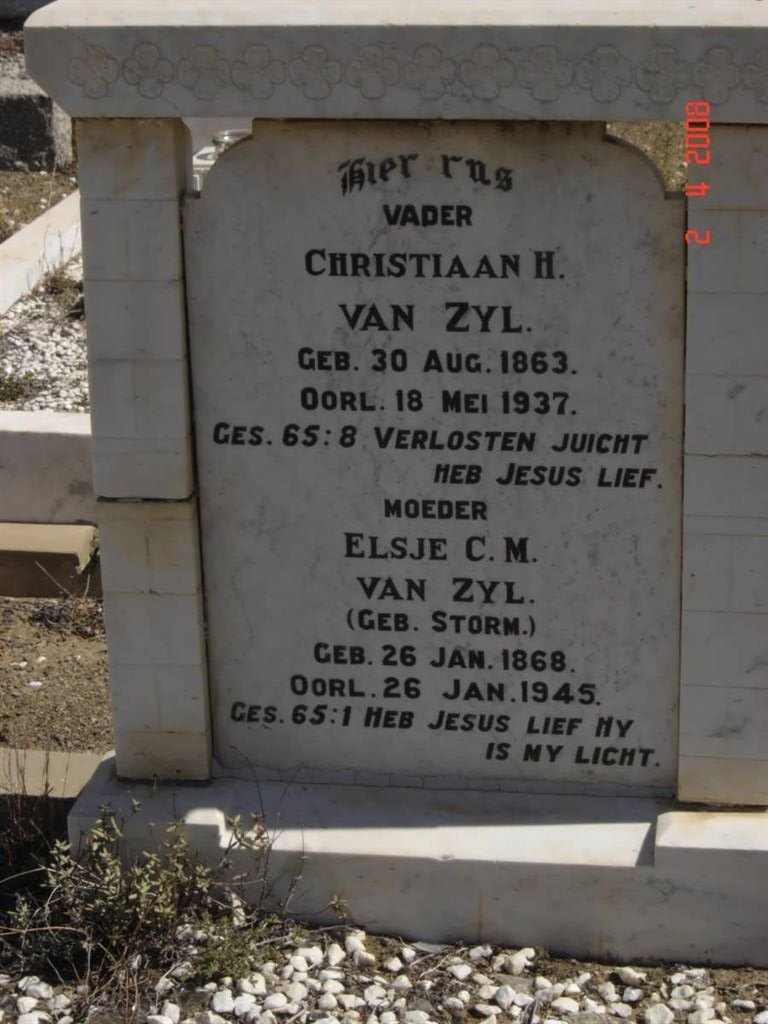 ZYL Christiaan H., van 1863-1937 &amp; Elsje C.M. STORM 1868-1945