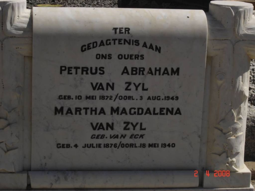 ZYL Petrus Abraham, van 1872-1949 &amp; Martha Magdalena VAN ECK 1876-1940