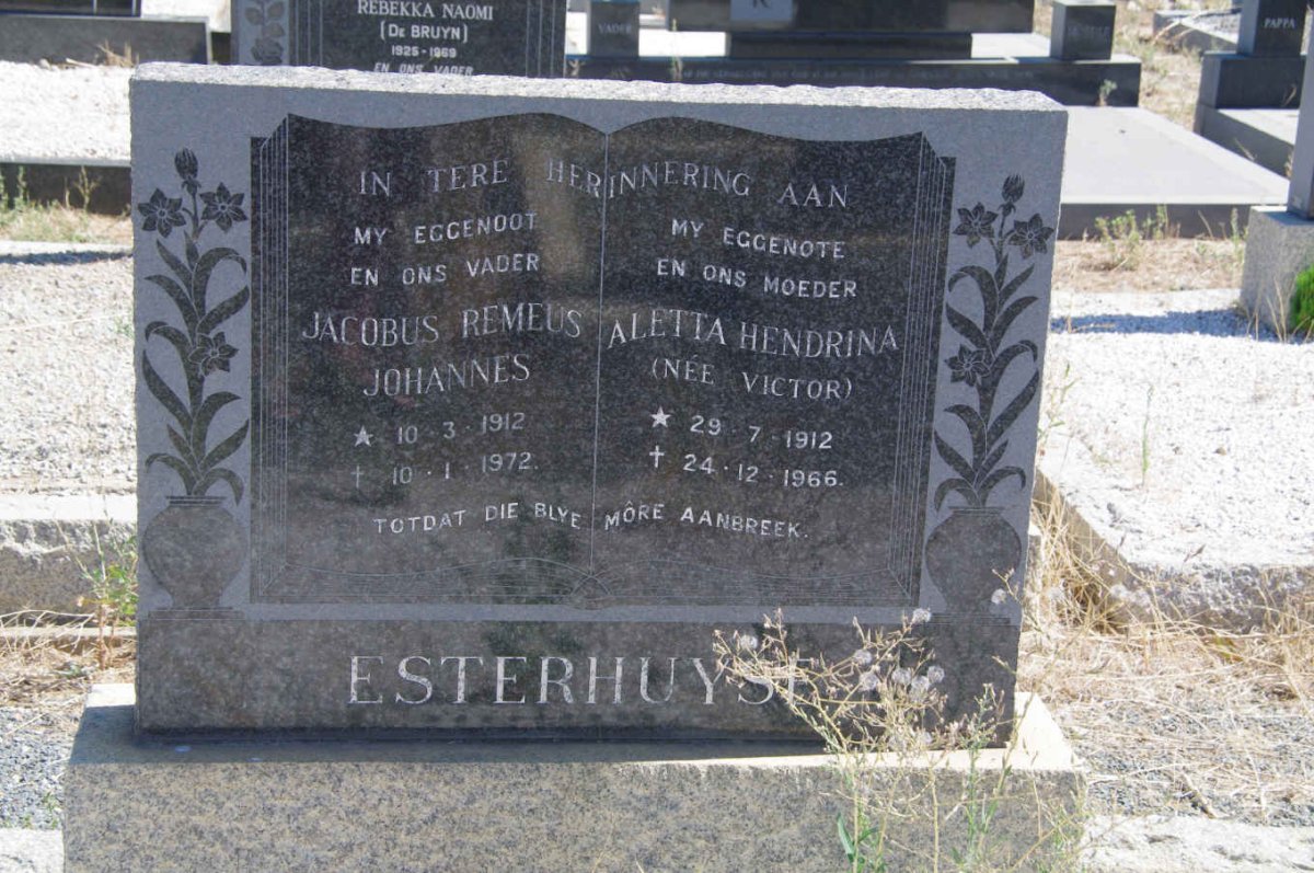 ESTERHUYSE Jacobus Remeus Johannes 1912-1972 &amp; Aletta Hendrina VICTOR 1912-1966