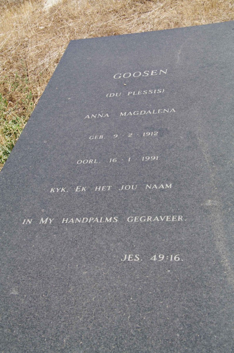 GOOSEN Anna Magdalena nee du PLESSIS 1912-1991