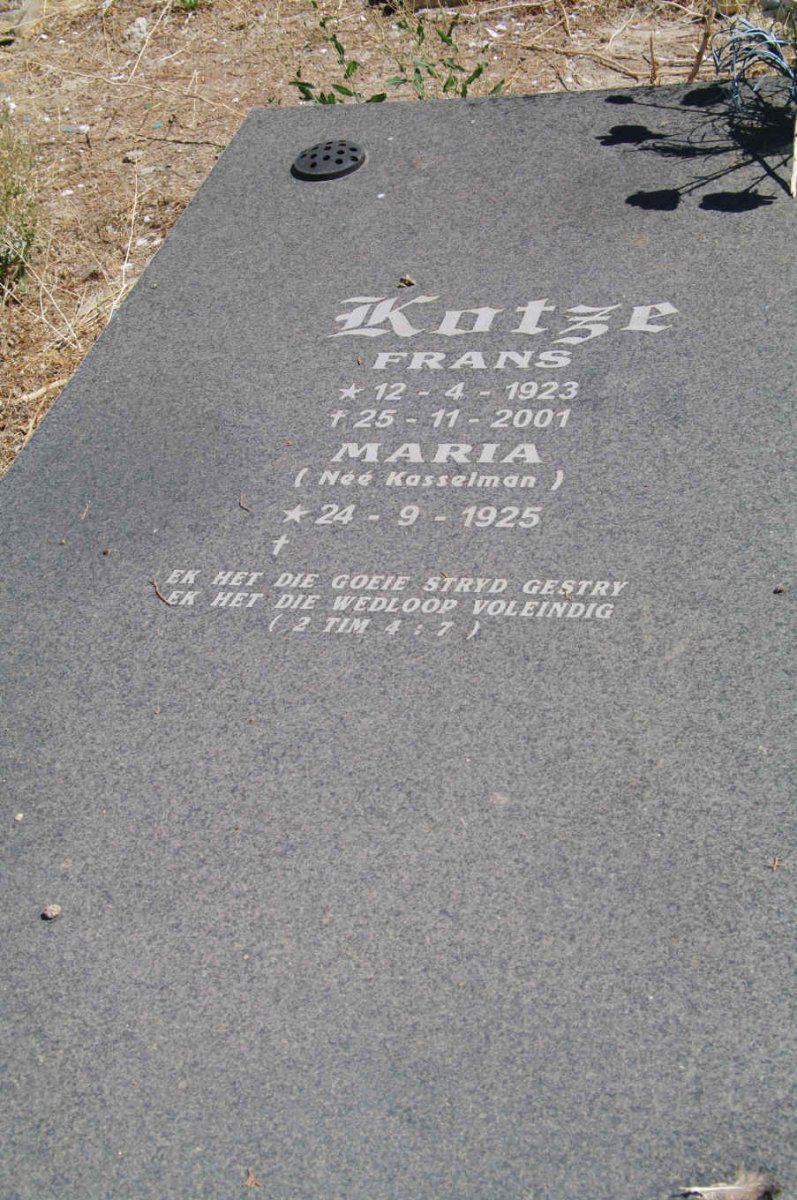 KOTZE Frans 1923-2001 &amp; Maria KASSELMAN 1925- 