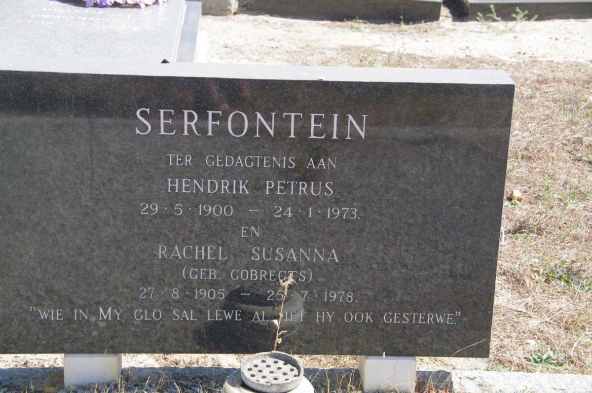 SERFONTEIN Hendrik Petrus 1900-1973 &amp; Rachel Susanna GOBREGTS 1905-1978