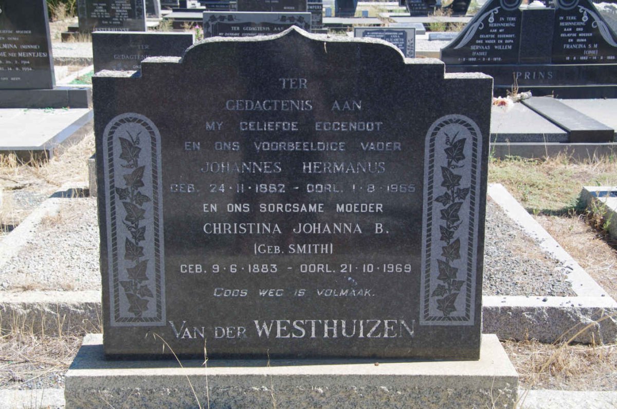 WESTHUIZEN Johannes Hermanus, van der 1882-1965 &amp; Christins Johanna B. SMITH 1883-1969