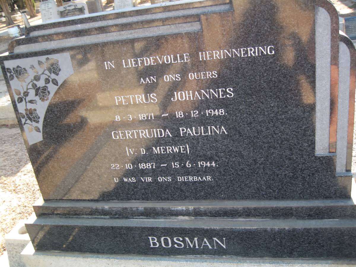BOSMAN Petrus Johannes 1871-1948 &amp; Gertruida Paulina V.D. MERWE 1887-1994