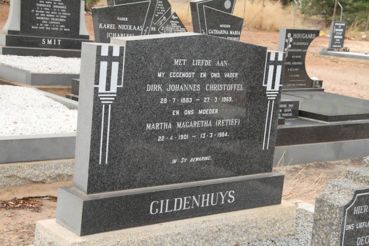 GILDENHUYS Dirk Johannes Christoffel 1883-1969 &amp; Martha Margaretha RETIEF 1901-1984