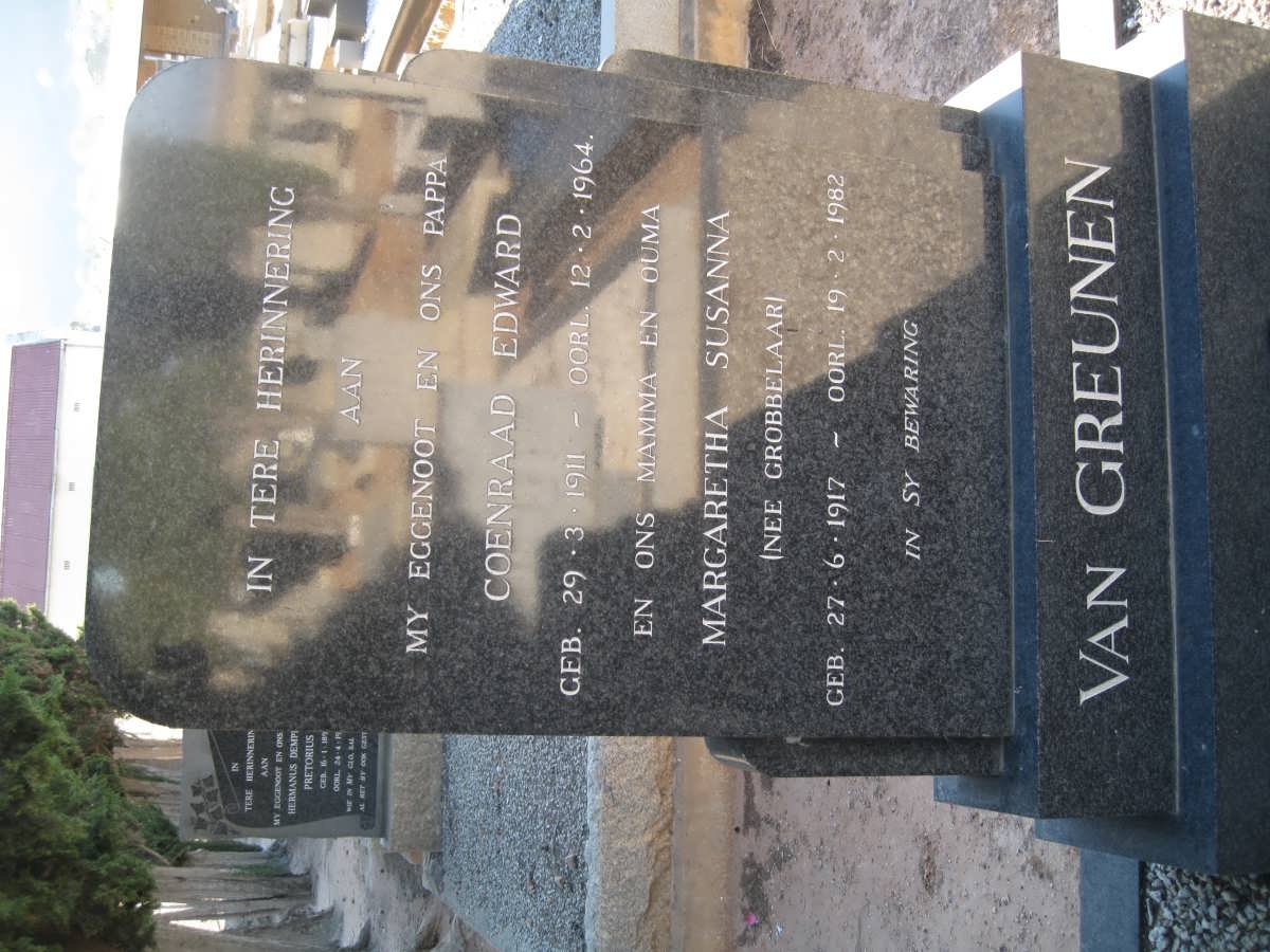 GREUNEN Coenraad Edward, van 1911-1964 &amp; Margaretha Susanna GROBBELAAR 1917-1982