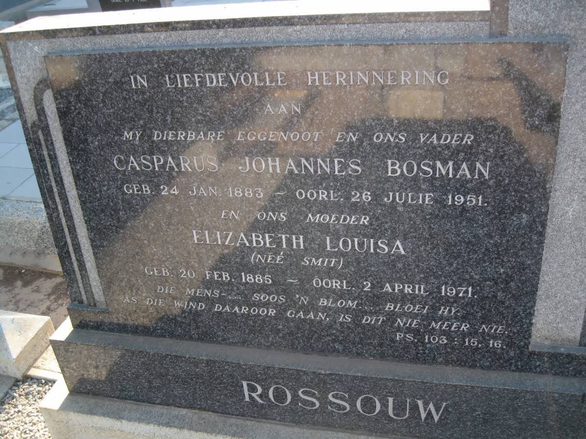 ROSSOUW Casparus Johannes Bosman 1883-1951 &amp; Elizabeth Louisa SMIT 1886-1971