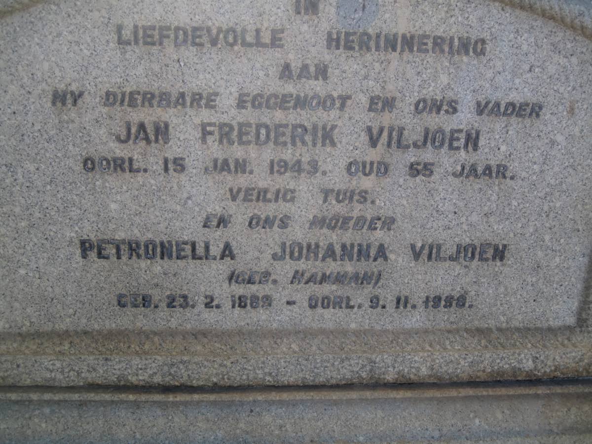 VILJOEN Jan Frederik -1943 &amp; Petronella Johanna HAMMAN 1882-1958