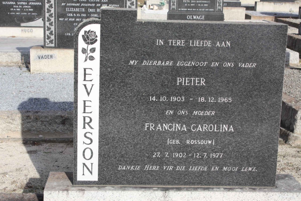 EVERSON Pieter 1903-1965 &amp; Francina Carolina ROSSOUW 1902-1977