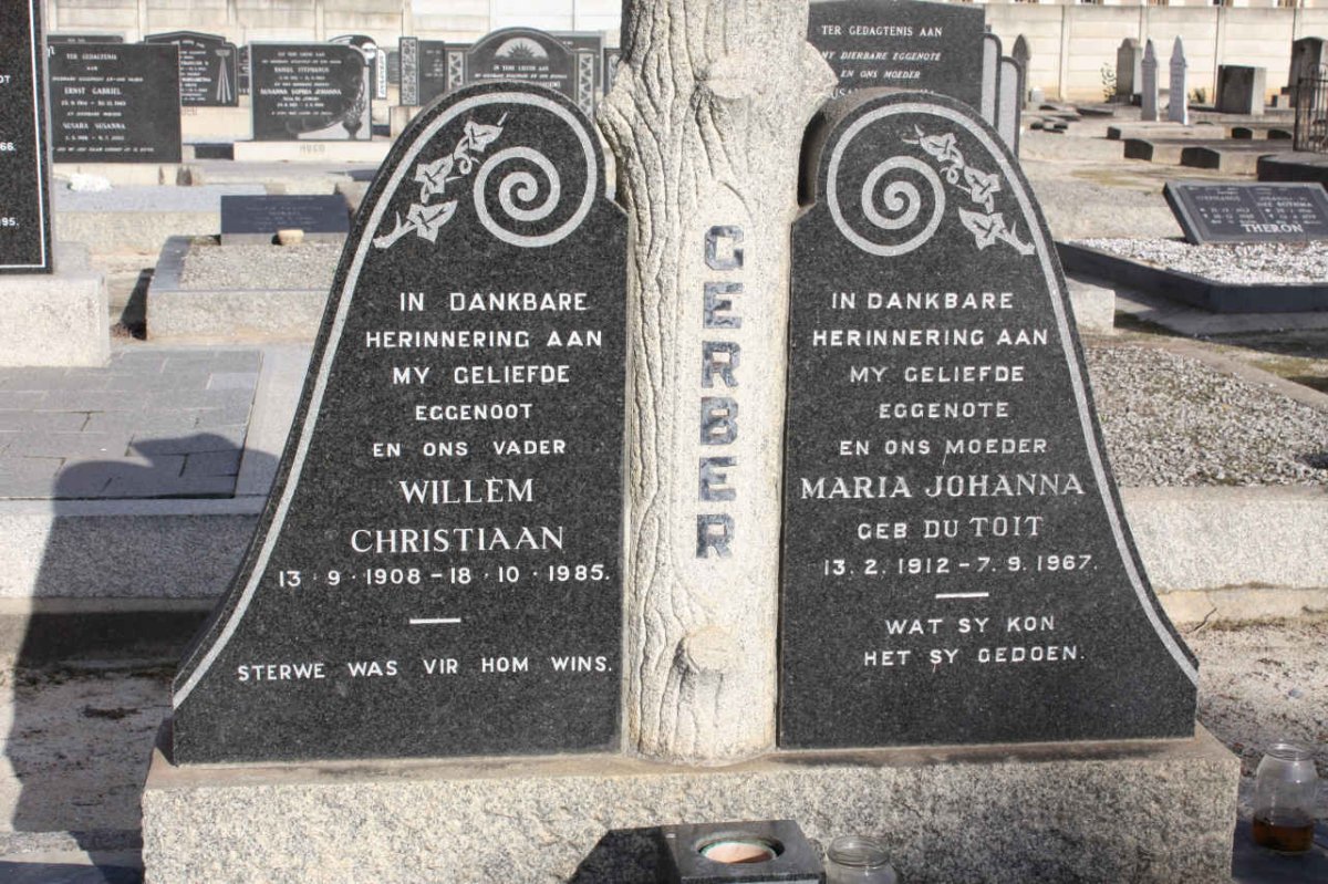 GERBER Willem Christiaan 1908-1985 &amp; Maria Johanna DU TOIT 1912-1967