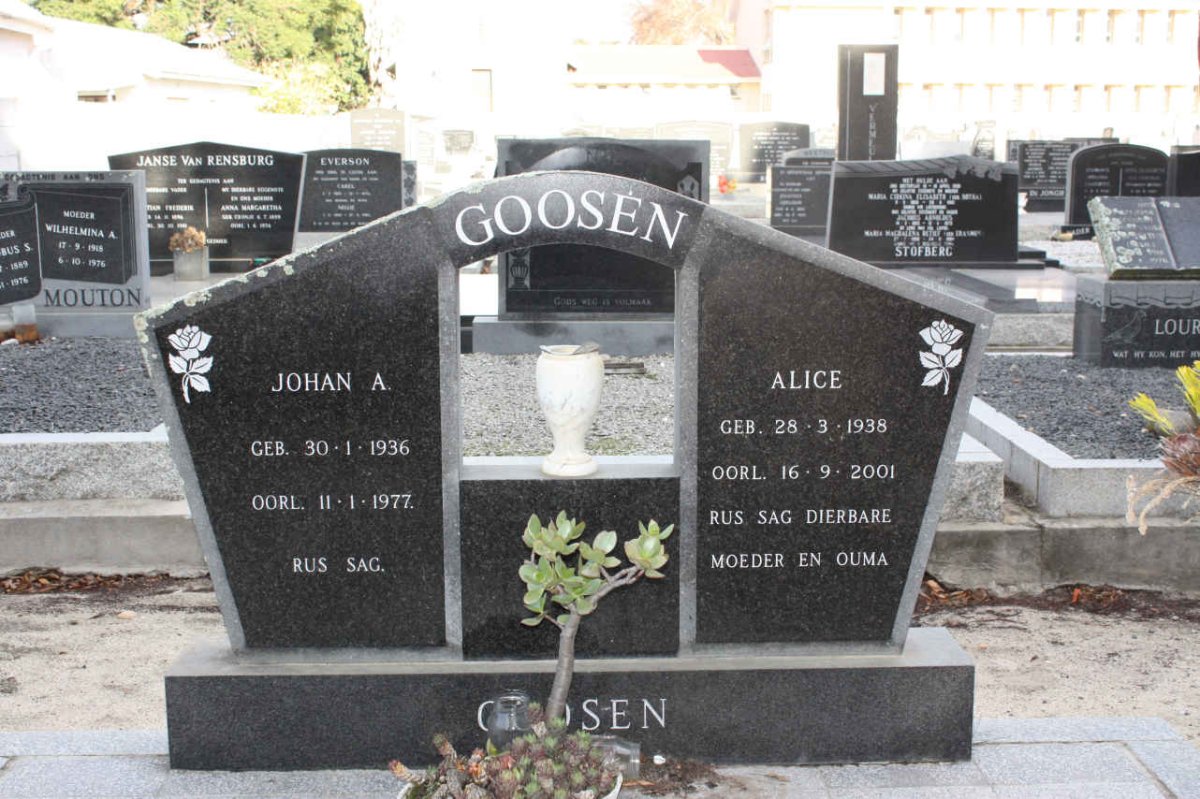 GOOSEN Johan A. 1936-1977 &amp; Alice 1938-2001