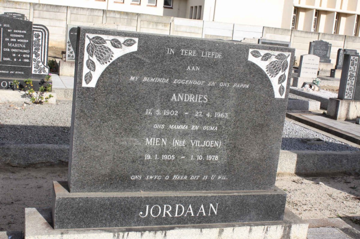 JORDAAN Andries 1902-1963 &amp; Mien VILJOEN 1905-1978