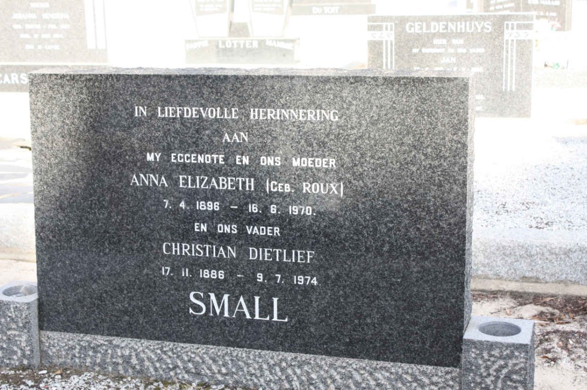 SMALL Christian Dietlief 1886-1974 &amp; Anna Elizabeth ROUX 1896-1970