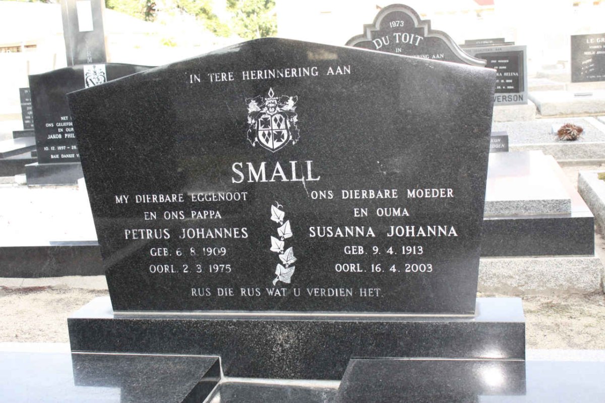 SMALL Petrus Johannes 1909-1975 &amp; Susanna Johanna 1913-2003
