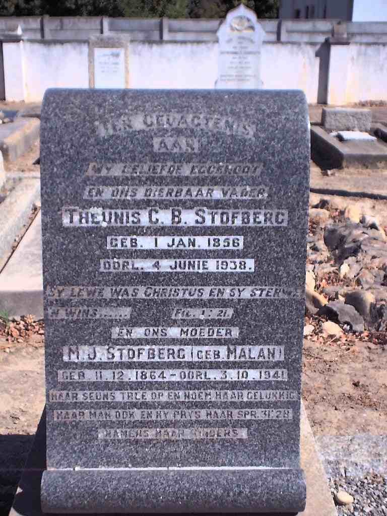 STOFBERG Theunis C.B. 1856-1938 &amp; M.J. MALAN 1864-1941