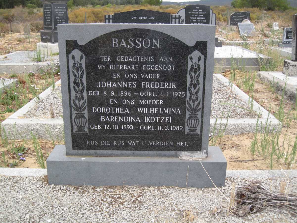 BASSON Johannes Frederik 1896-1975 &amp; Dorothea Wilhelmina Barendina KOTZE 1893-1982