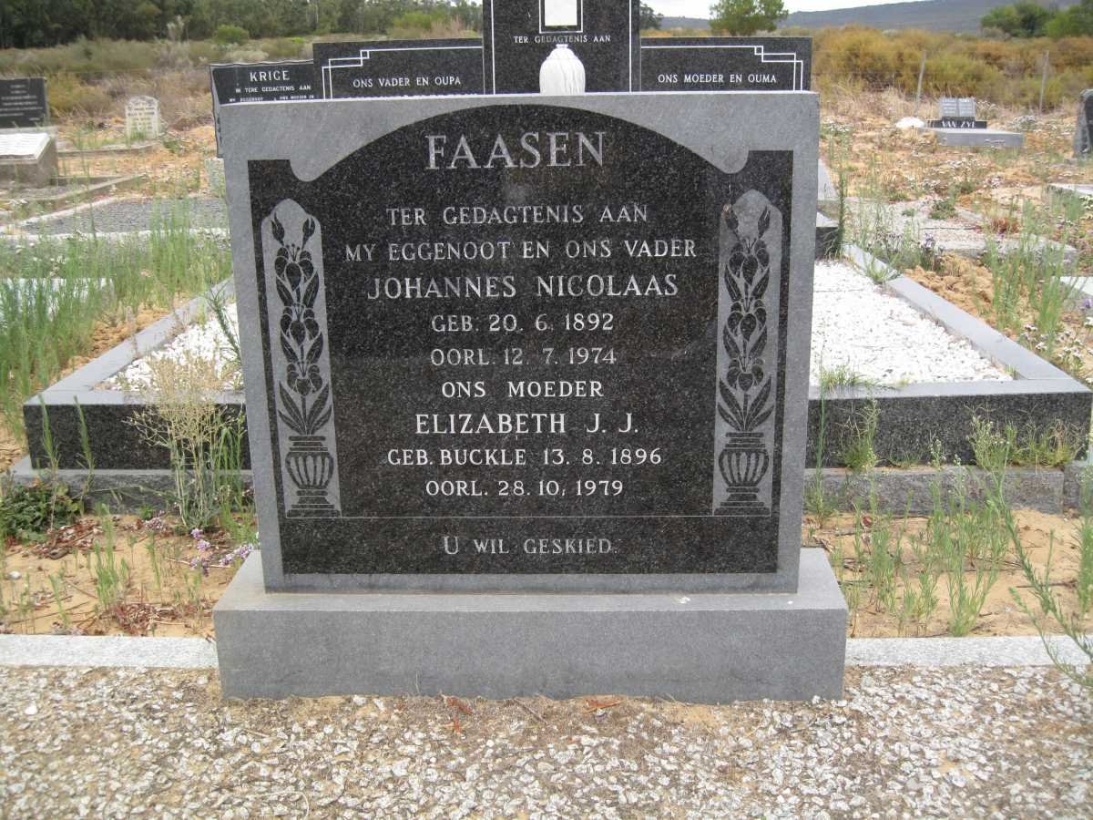 FAASEN Johannes Nicolaas 1892-1974 &amp; Elizabeth J.J. BUCKLE 1896-1979
