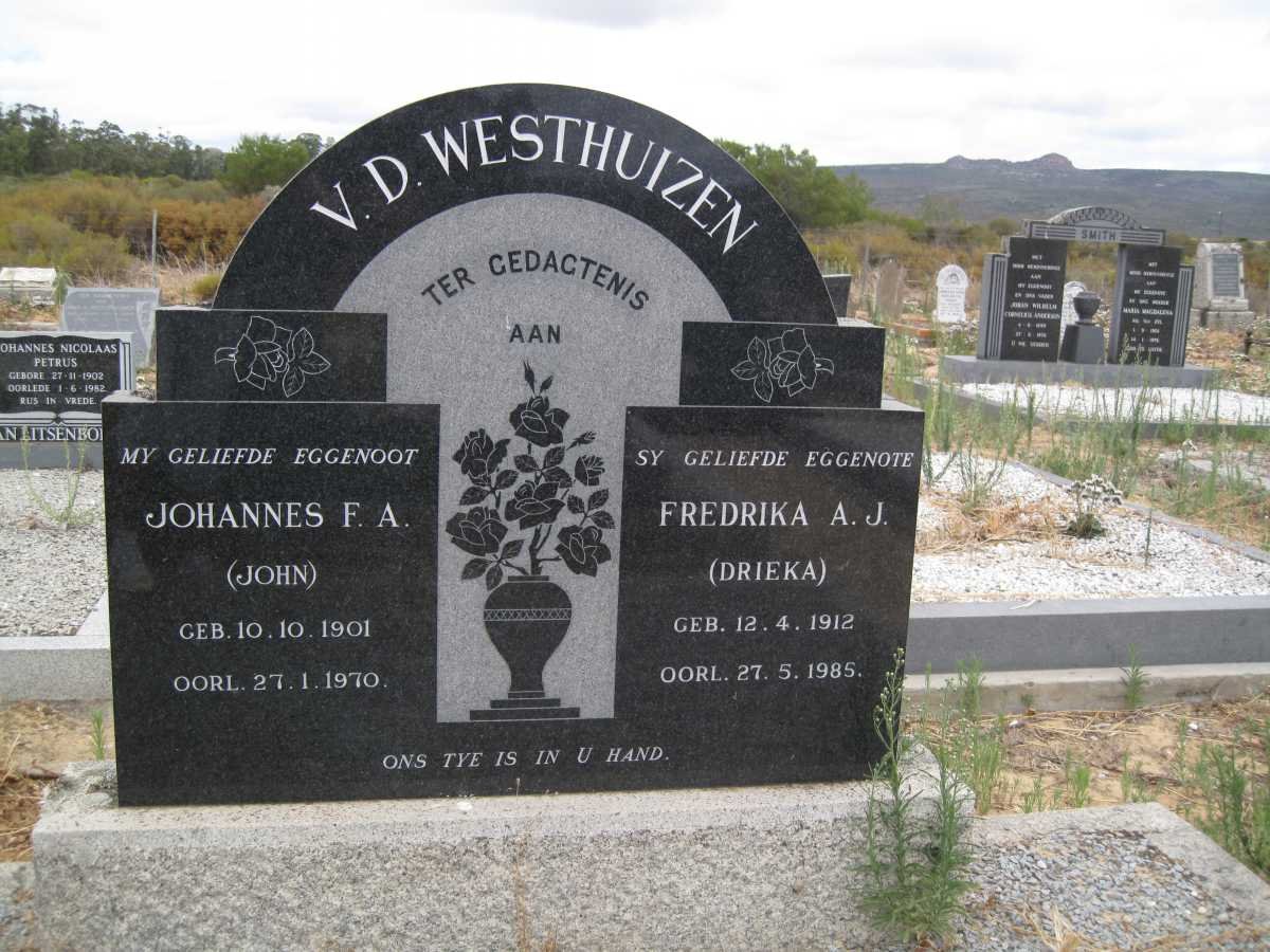WESTHUIZEN Johannes F.A. van der 1901-1970 &amp; Fredrika A.J. 1912-1985