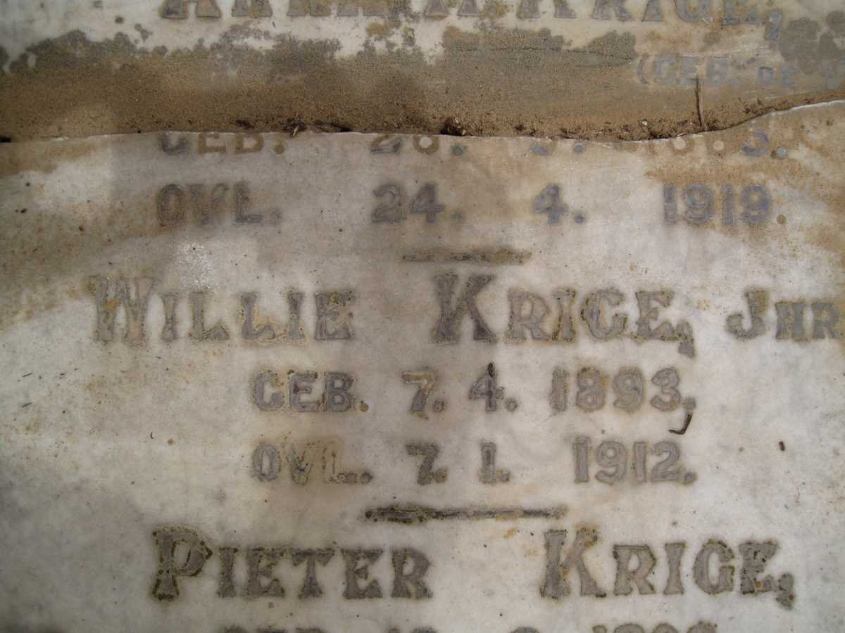 KRIGE Willie 1893-1912 :: KRIGE Pieter 1902-1910