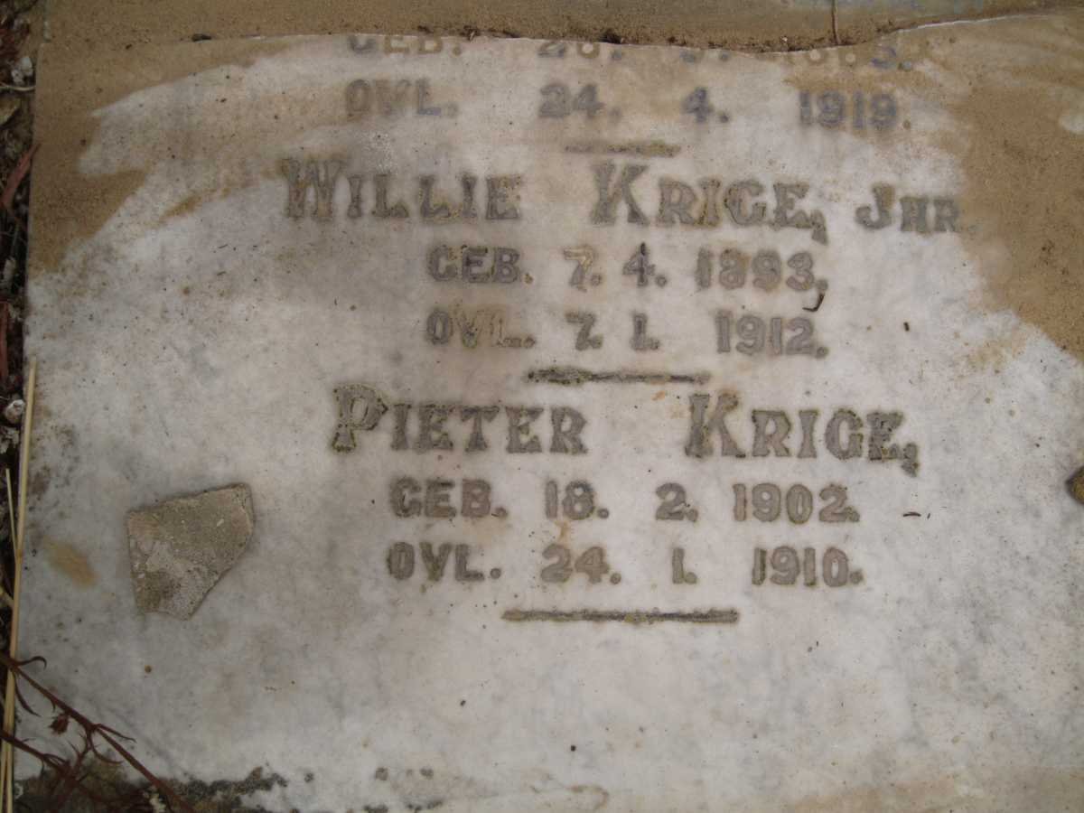 KRIGE Willie 1893-1912 :: KRIGE Pieter 1902-1910