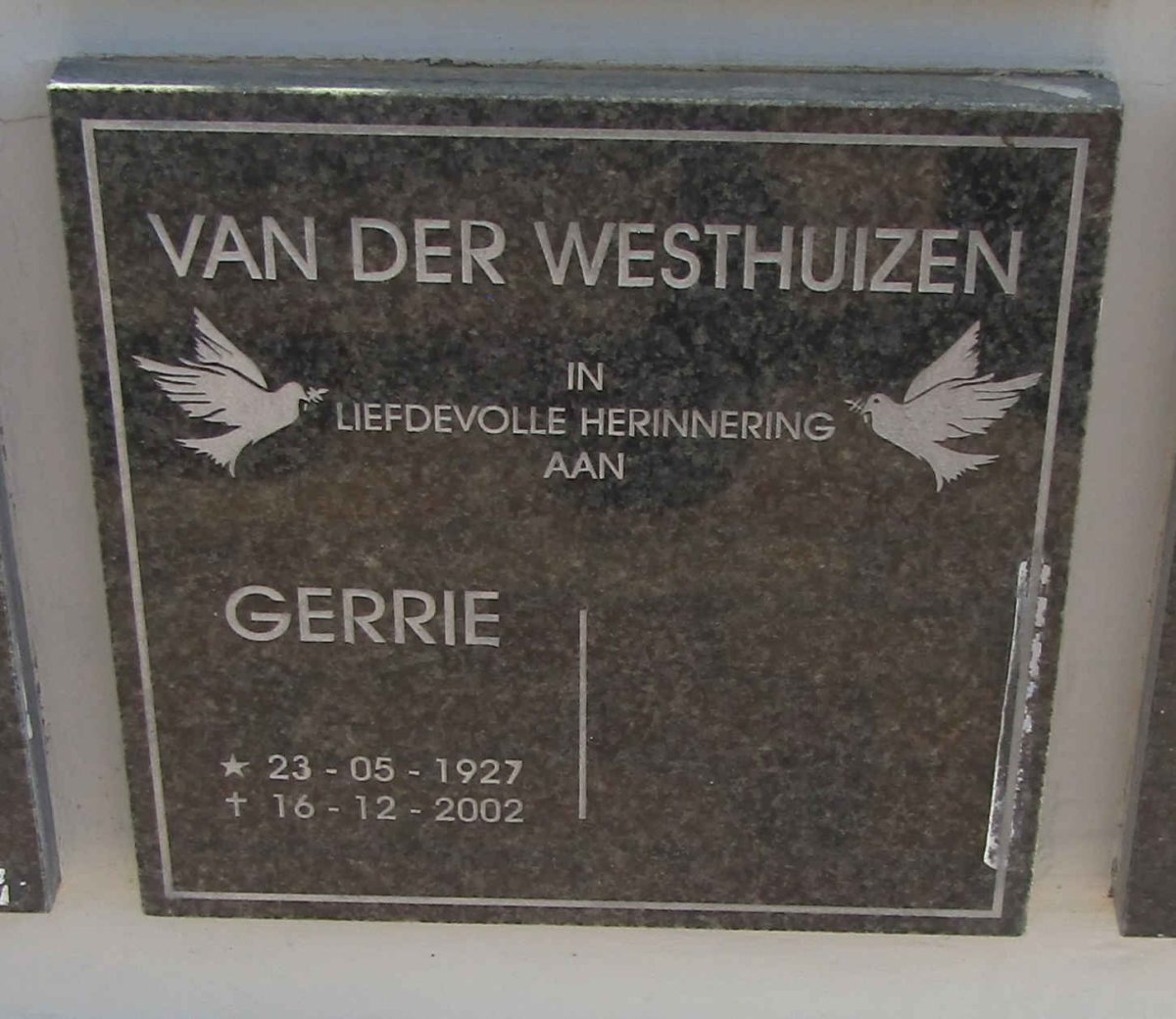 WESTHUIZEN Gerrie, van der 1927-2002