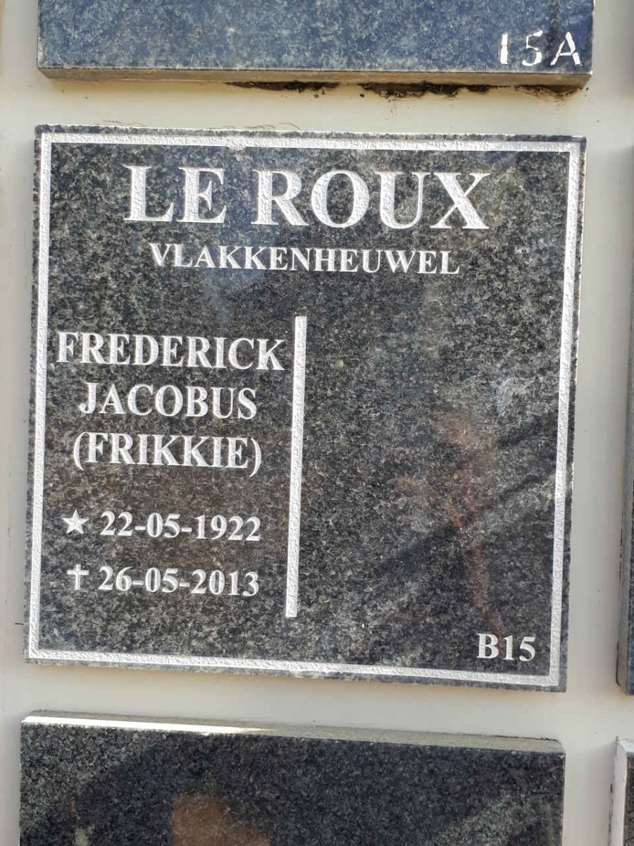 ROUX Frederick Jacobus, le 1922-2013