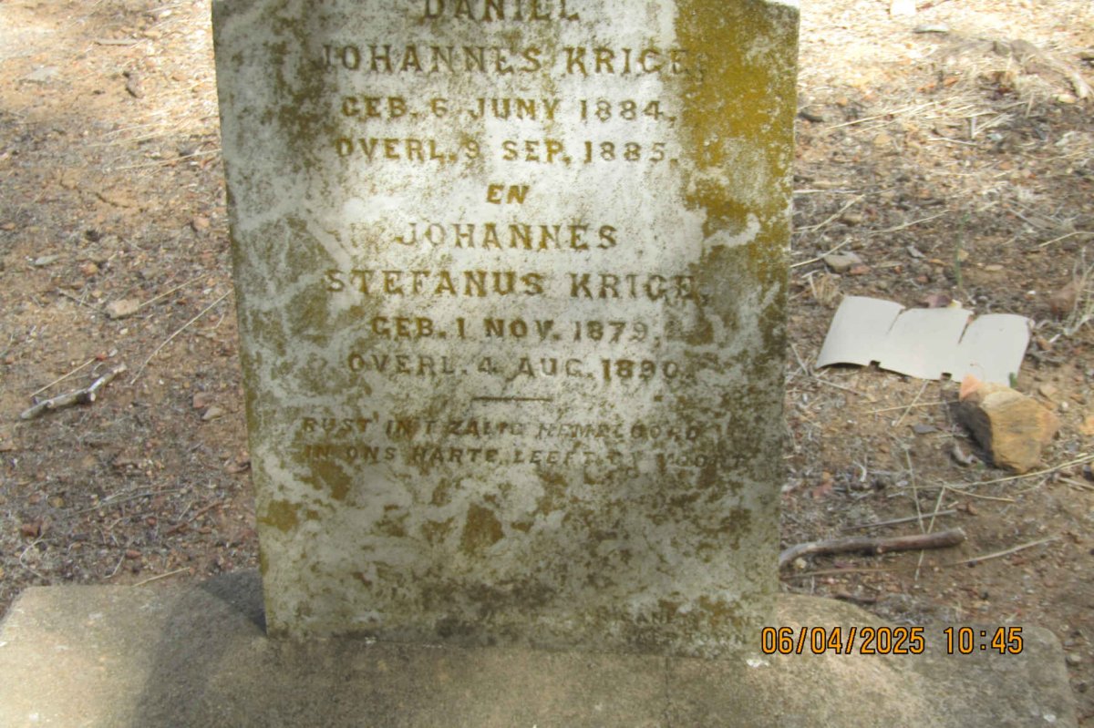 KRIGE Johannes Stephanus 1879-1890 :: KRIGE Daniel Johannes 1884-1885
