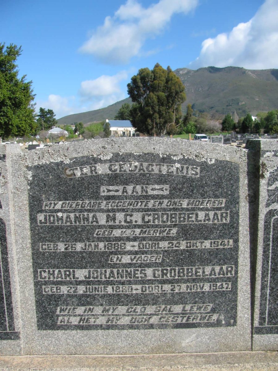GROBBELAAR Charl Johannes 1880-1947 &amp; Johanna M.C. VAN DER MERWE 1886-1941
