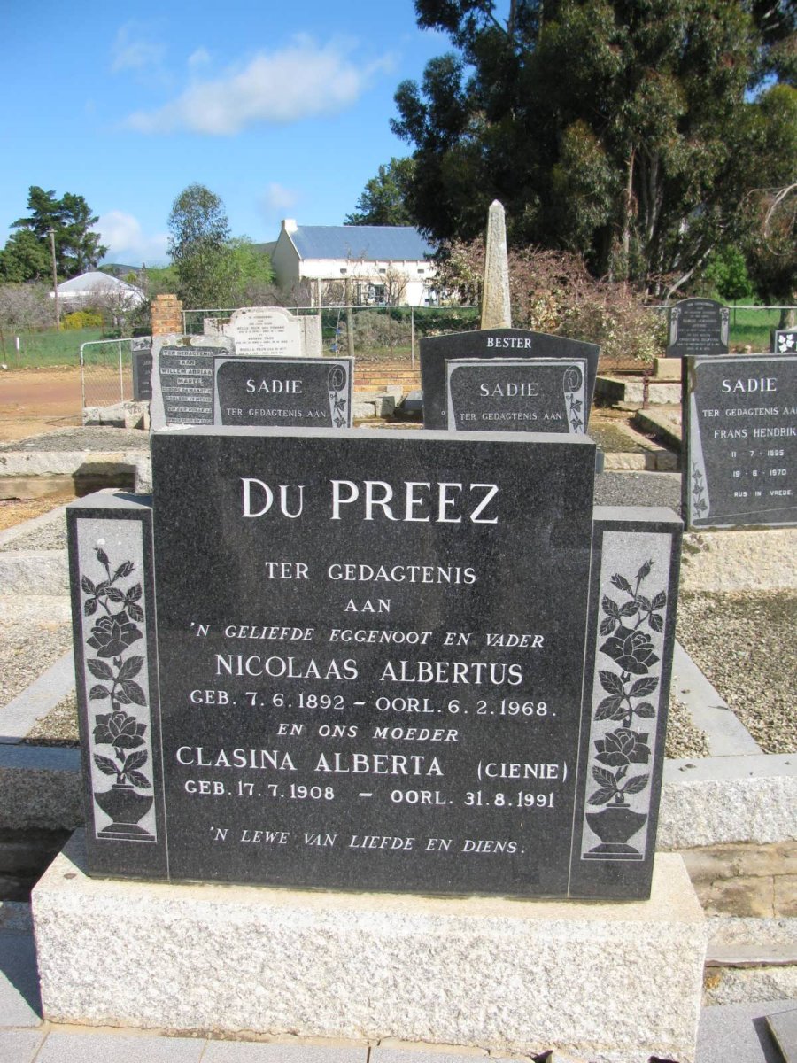 PREEZ Nicolaas Albertus, du 1892-1968 &amp; Clasina Alberta 1908-1991