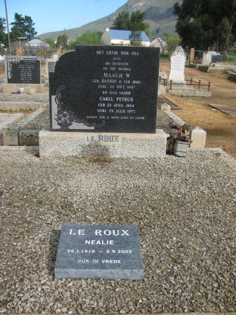 ROUX Carel Petrus, le 1884-1975 &amp; Maatje W. BASSON 1890-1957 :: Nealie LE ROUX 1916-2003