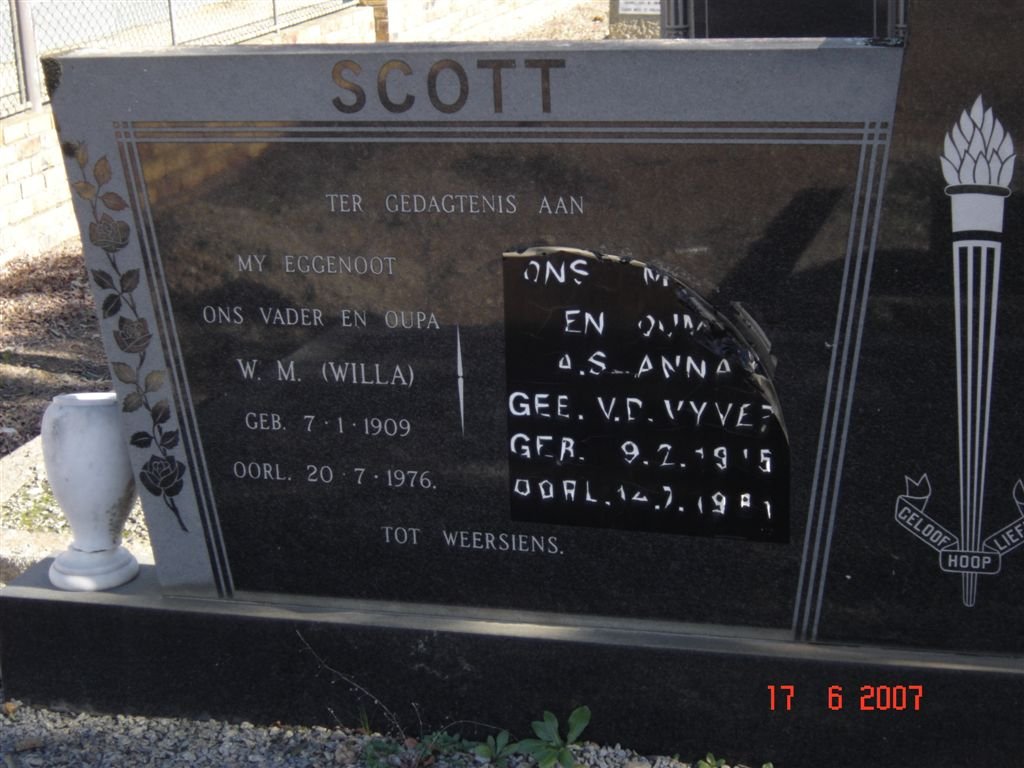 SCOTT W.M. 1909-1976 &amp; A.S. V.D. VYFER 19??-19??