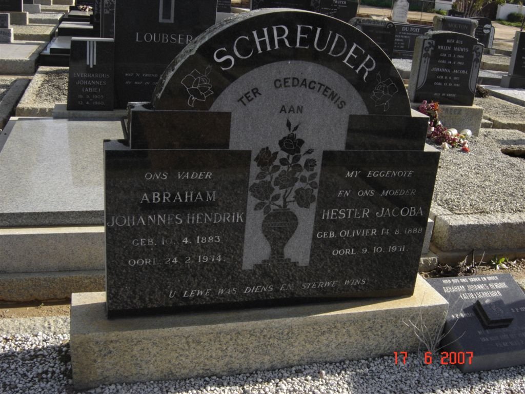 SCHREUDER Abraham Johannes Hendrik 1883-1974 &amp; Hester Jacoba OLIVIER 1888-1971