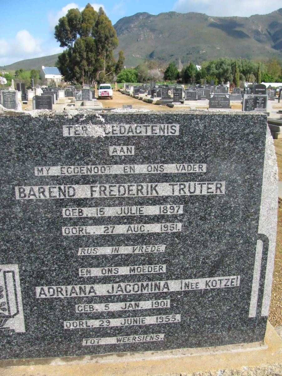 TRUTER Barend Frederik 1897-1951 &amp; Adriana Jacomina KOTZE 1901-1955