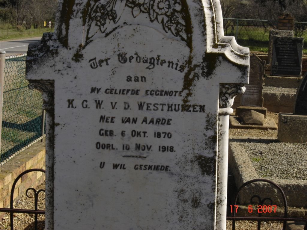 WESTHUIZEN K.G.W., v.d. nee VAN AARDE 1870-1918