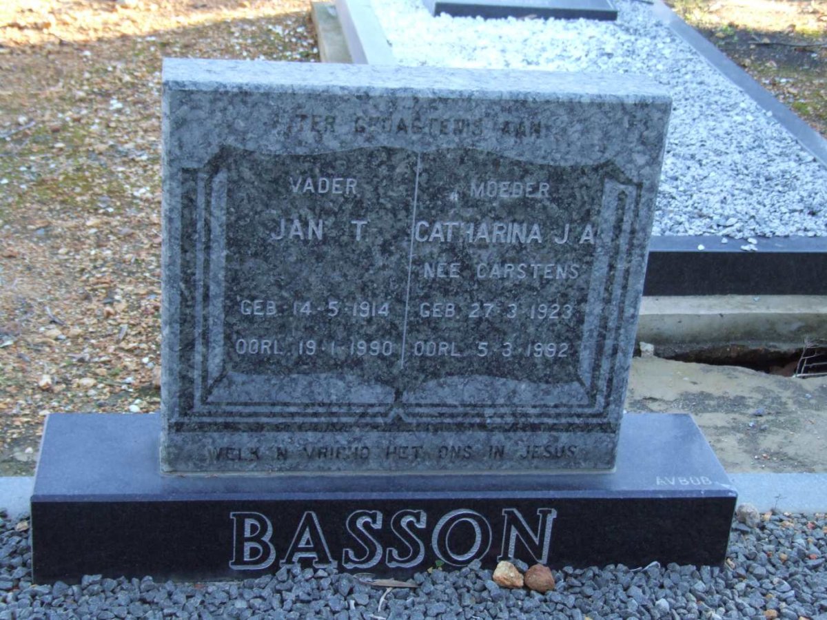 BASSON Jan T. 1914-1990 &amp; Catharina J.A. CARSTENS 1923-1992